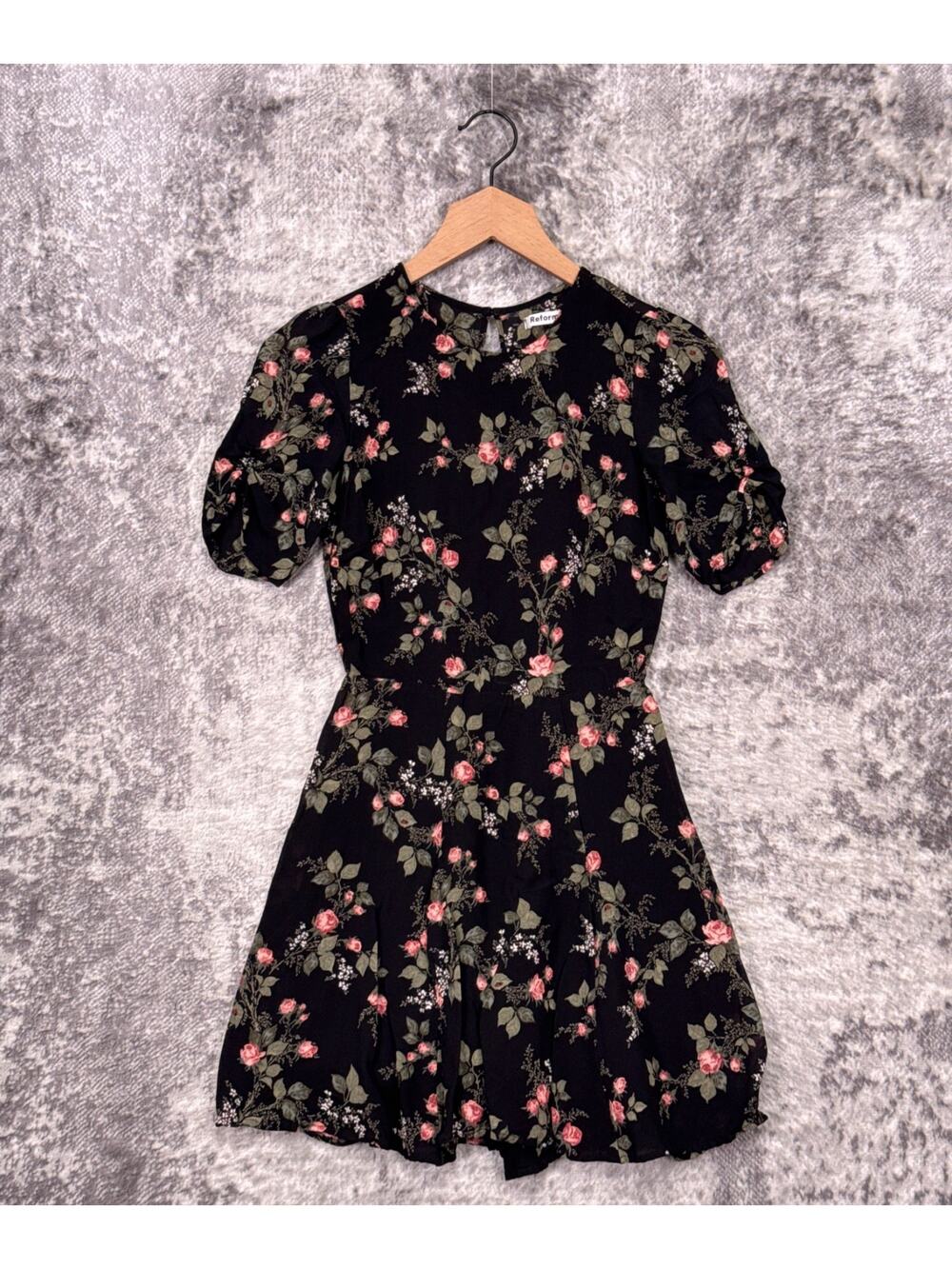 Reformation Dress 2 Womens Gracie Black Floral Mini Classic Crepe